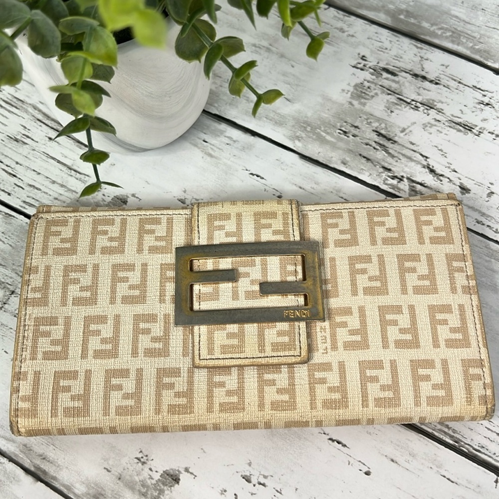Fendi Wallet Purse Zucchino Canvas Leather Woman